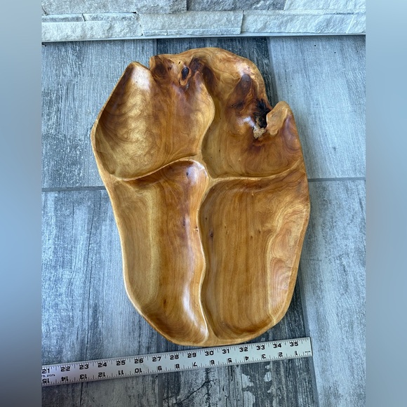 Natural Wooden Divided Serving Platter Hand Crafted Art Extra Large Size - Picture 6 of 15